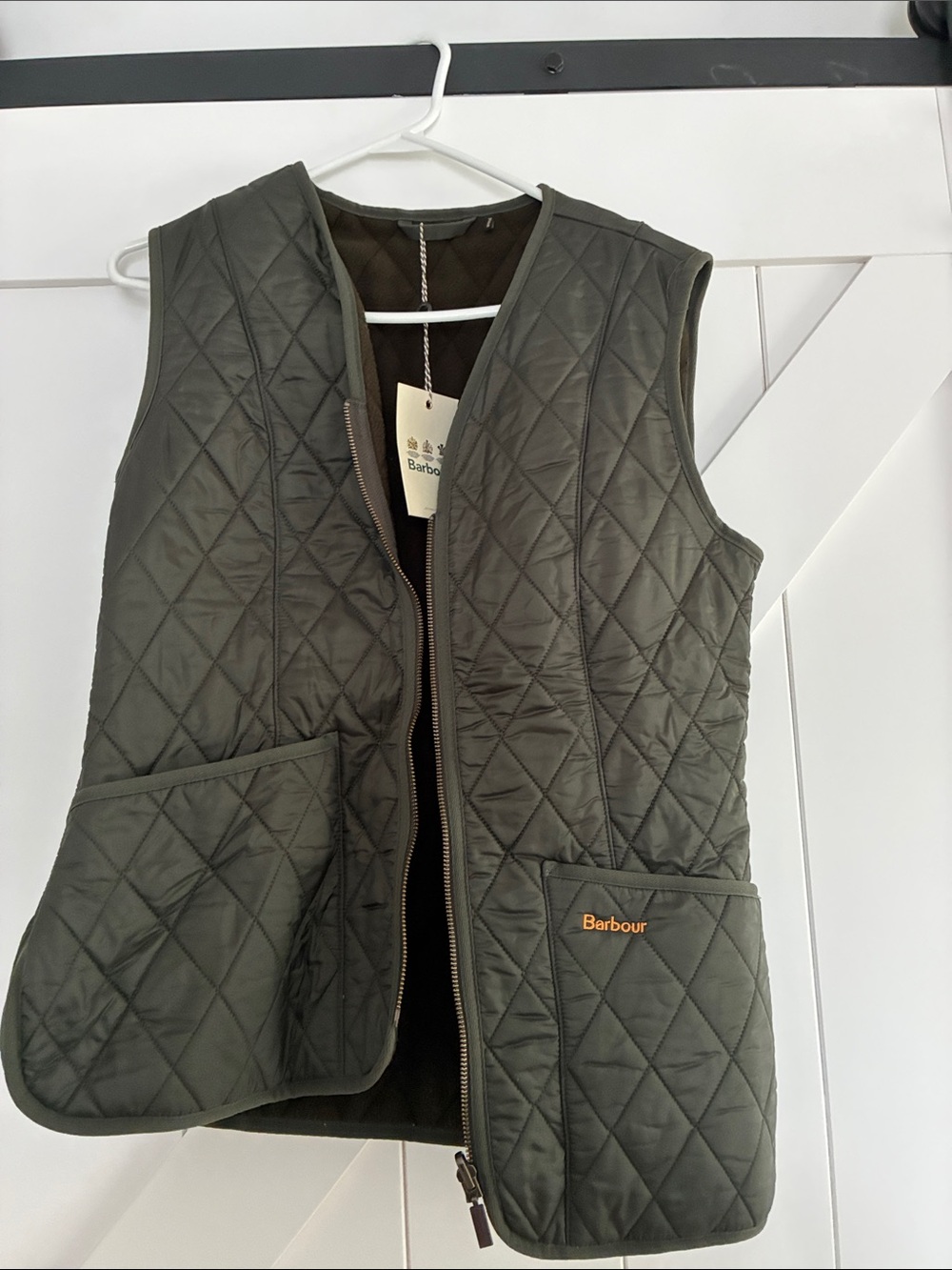 Barbour Quilted Olive Vest with Front Pockets